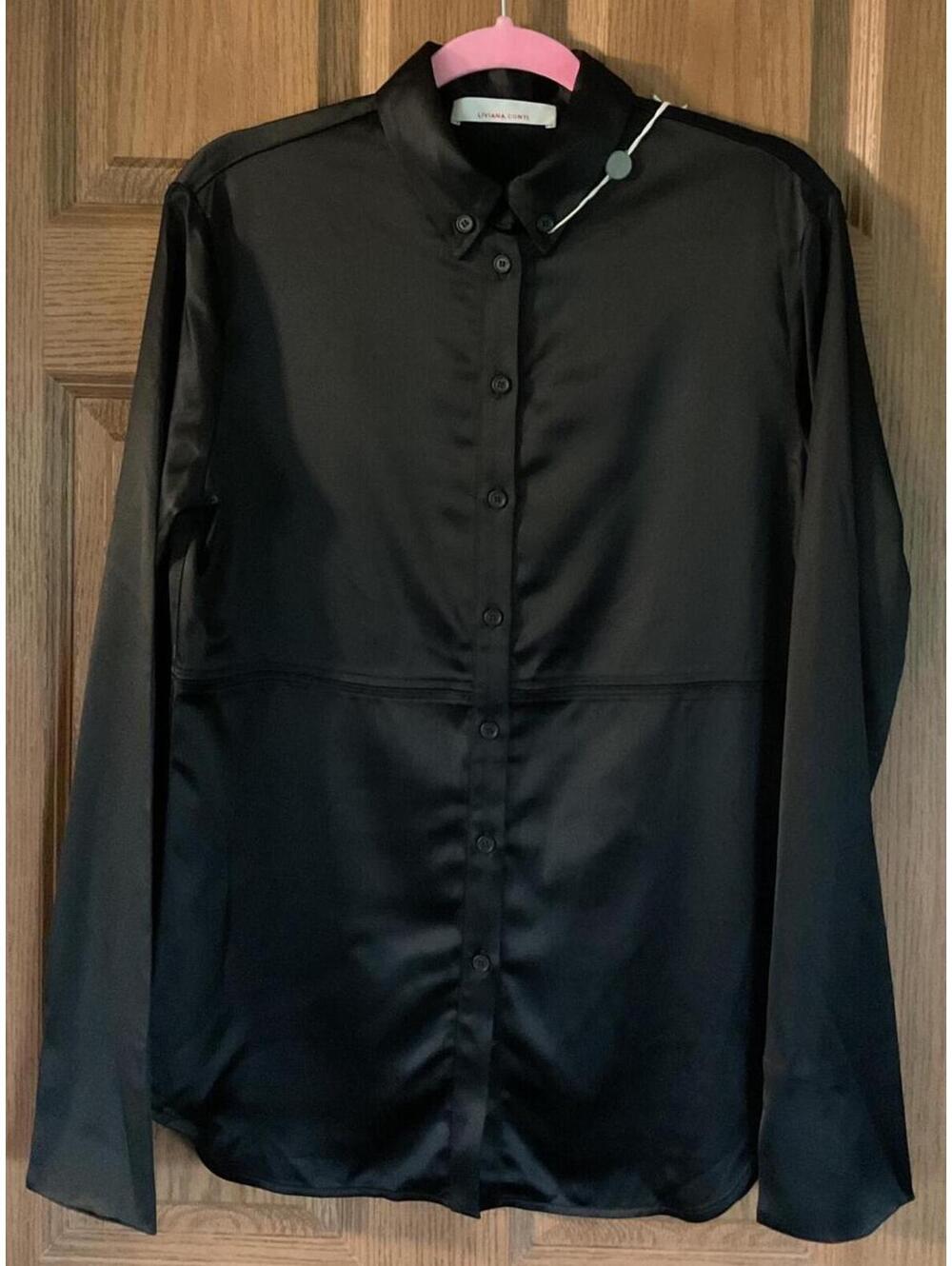 Liviana Conti NWT, Size 44 (US Size 8/Medium) Made in Italy, Black Button-Up